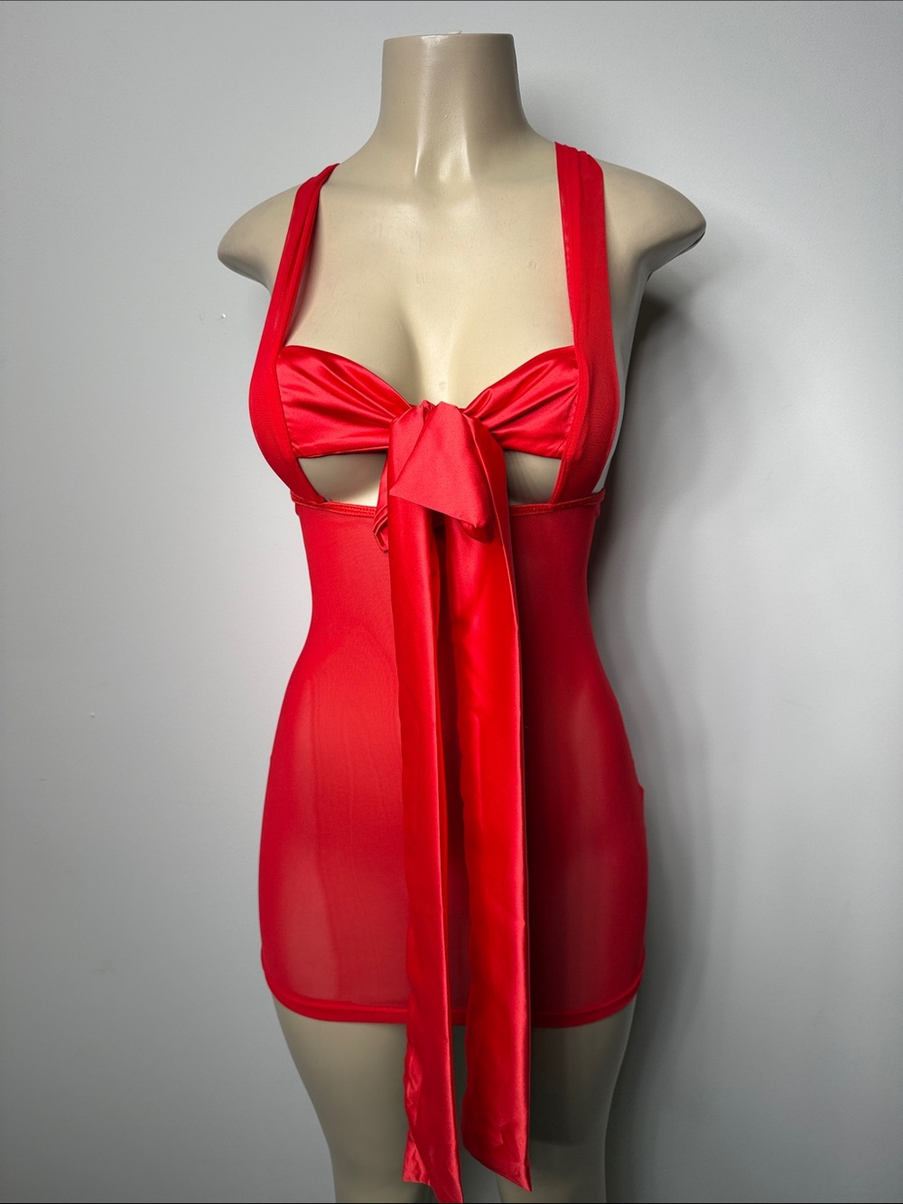 Red Satin Tie-Front Chemise